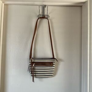 A+ Striped Beige and Blue Crossbody Bag